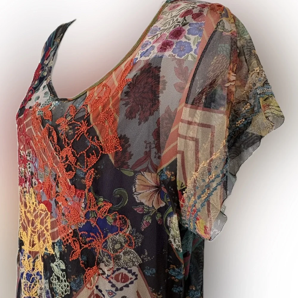 Johnny Was Colorful Patchwork Midi Dress - Picture 3 of 9
